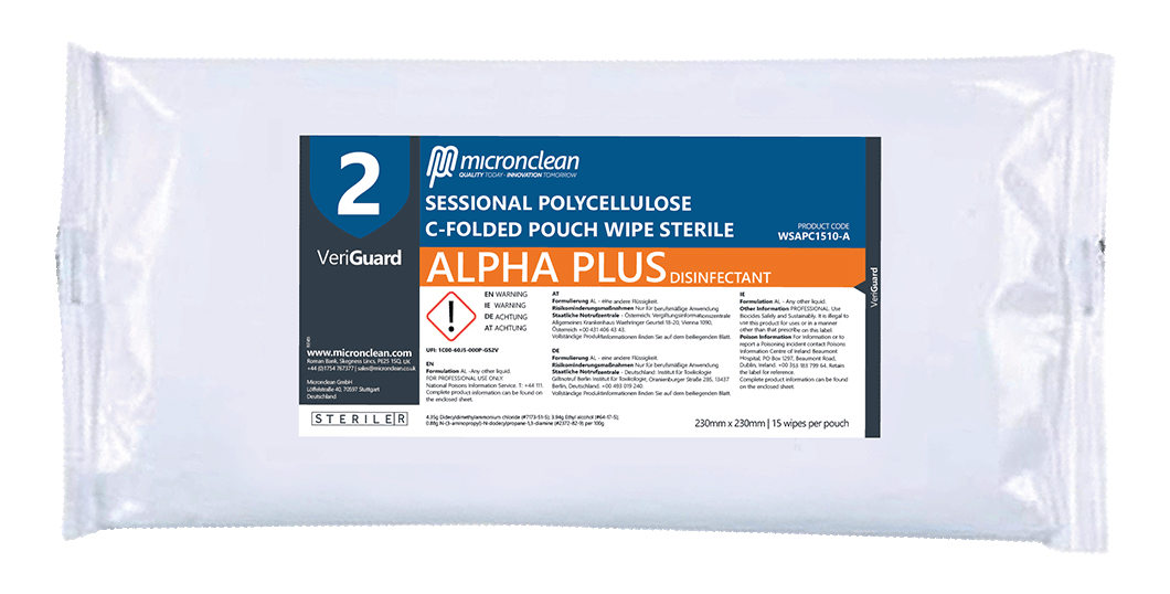 VeriGuard 2 - Alpha Plus Polycellulose C-folded Pouch Wipe - Sterile [EU]